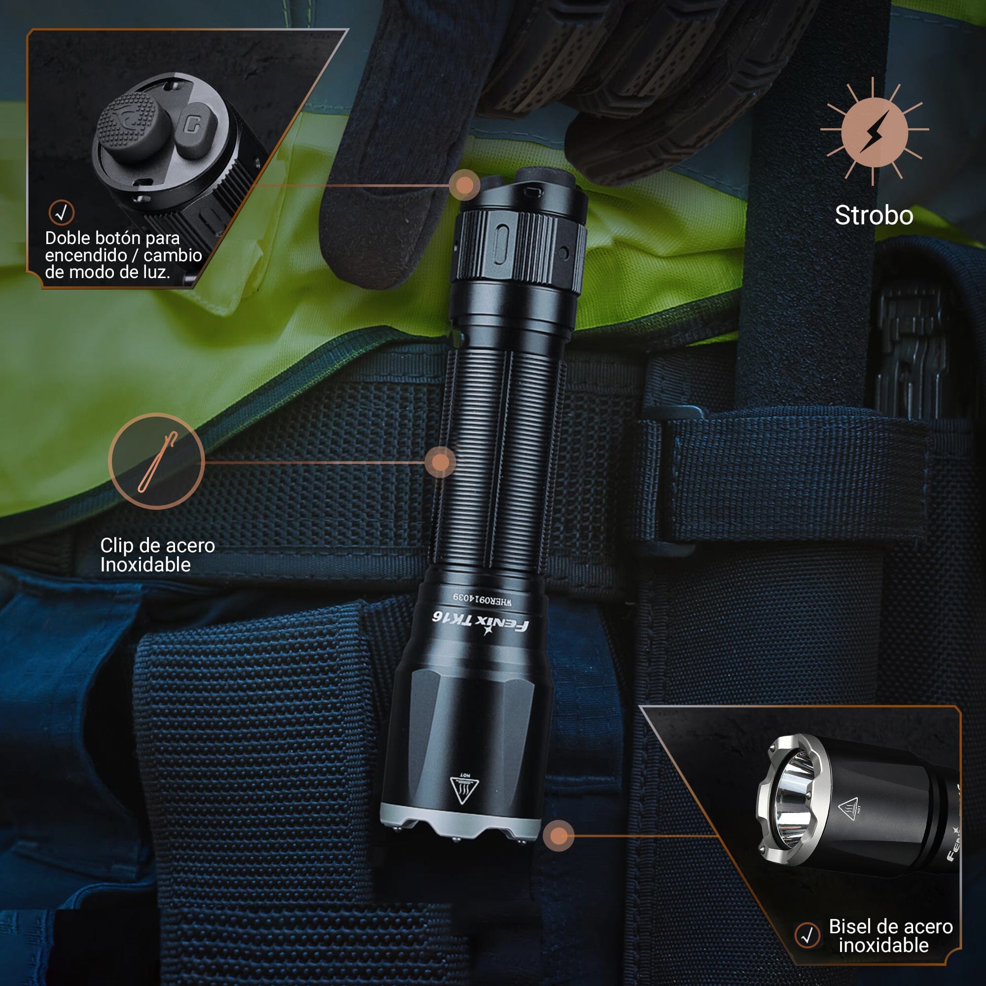Linterna Táctica TK16 V2 Negra Fénix Linterna Fenix