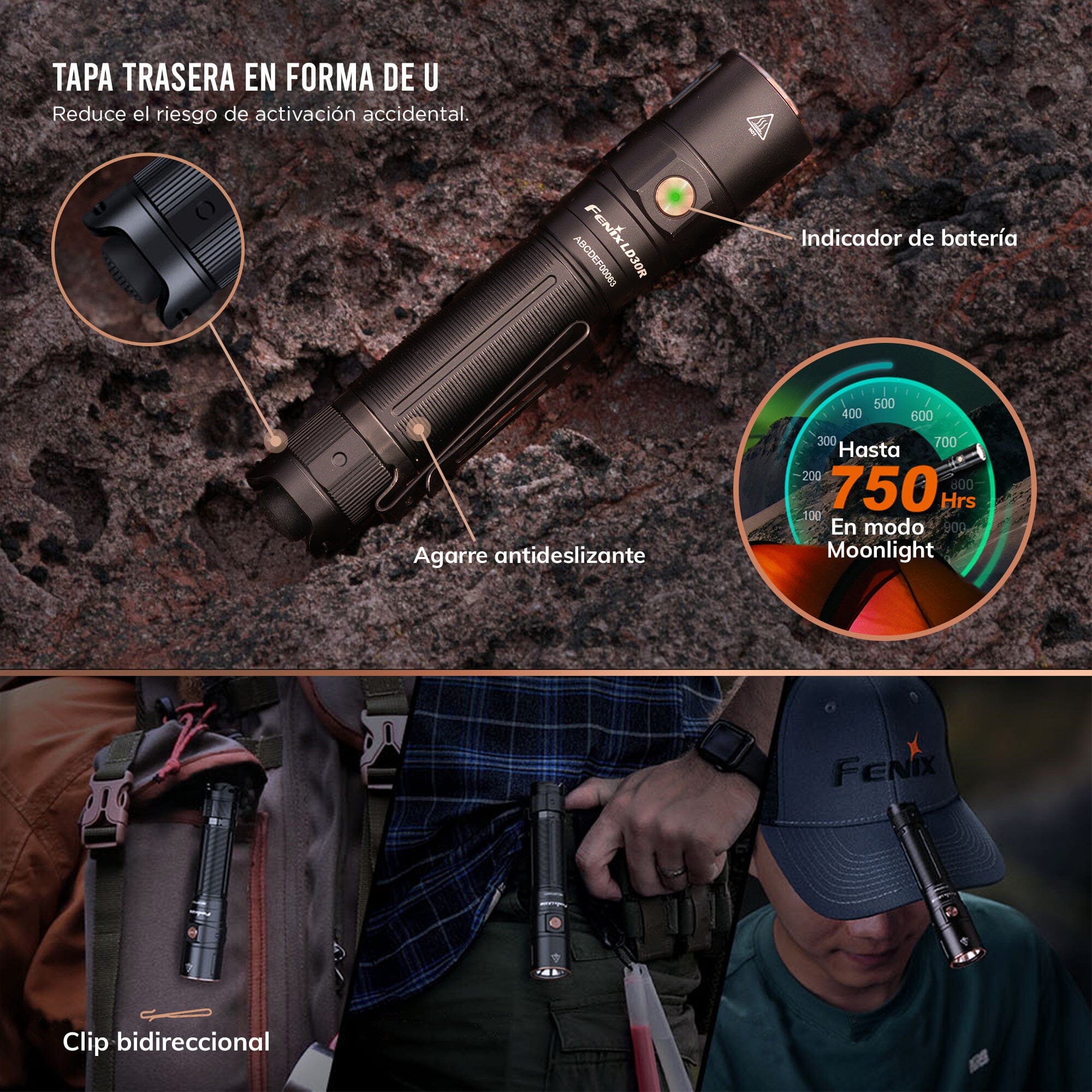 Linterna de Mano LD30R Negra Fénix Linterna Fenix