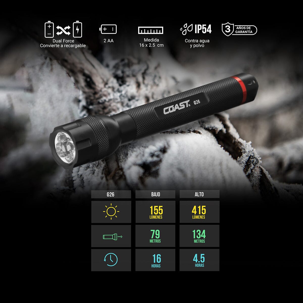 Linterna Dual de Mano G26 Negra Coast Coast