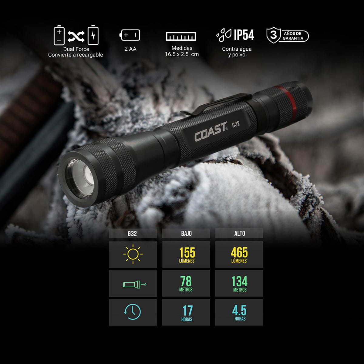 Linterna Dual de Mano G32 Negra Coast Coast
