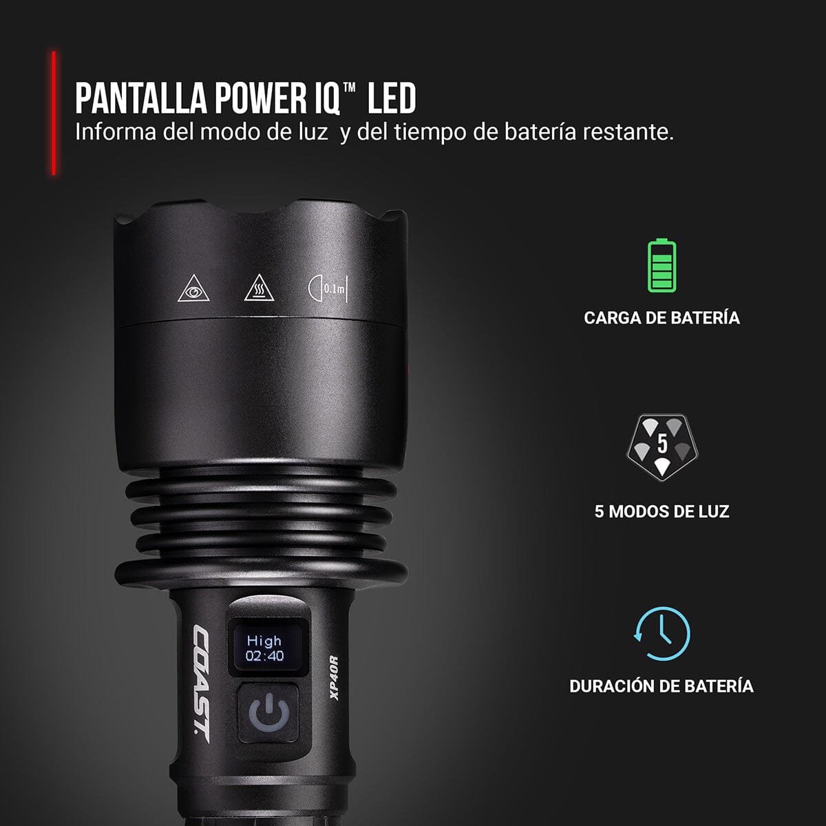 Linterna Recargable de Mano XP40R Negra Coast Coast