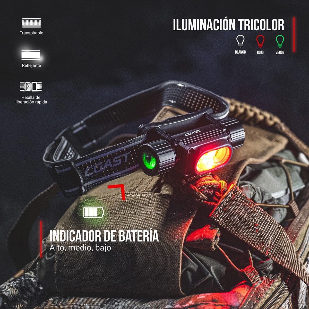 Linterna Dual de Cabeza WPH34R Negra Coast Coast