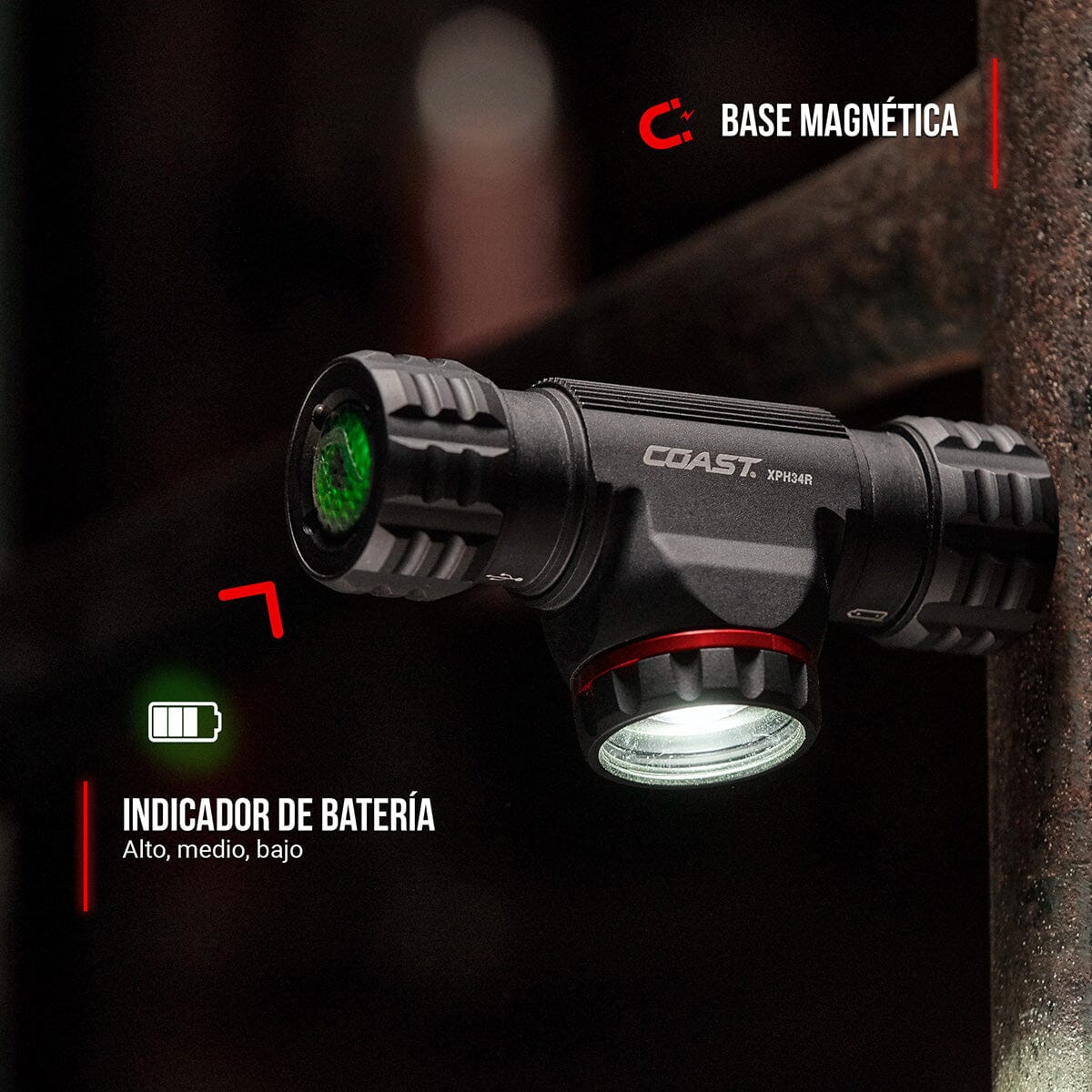 Linterna Dual de Cabeza XPH34R Negra Coast Coast