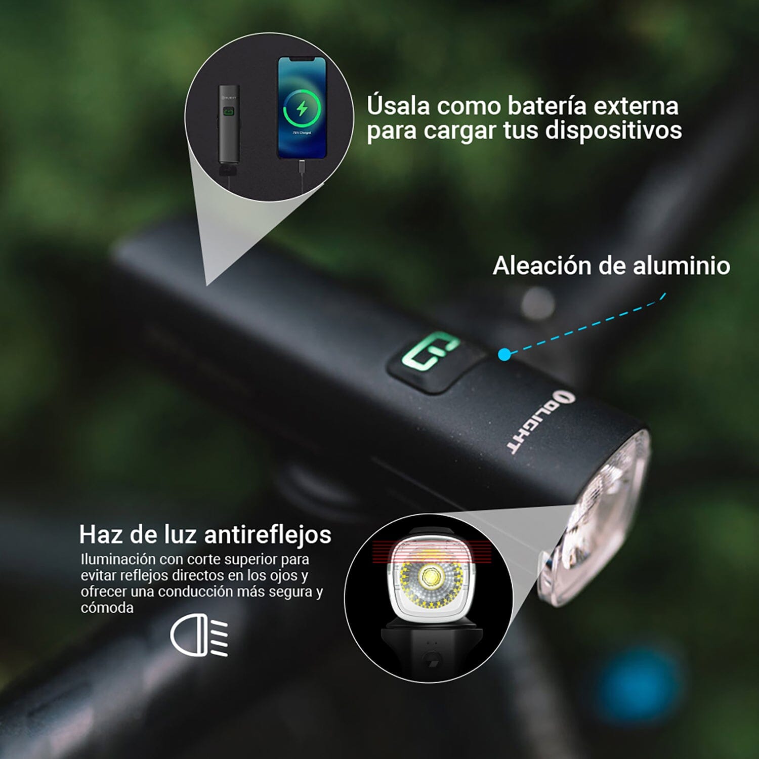 Luz Delantera Recargable para Bicicleta RN 800 Negra Olight Olight