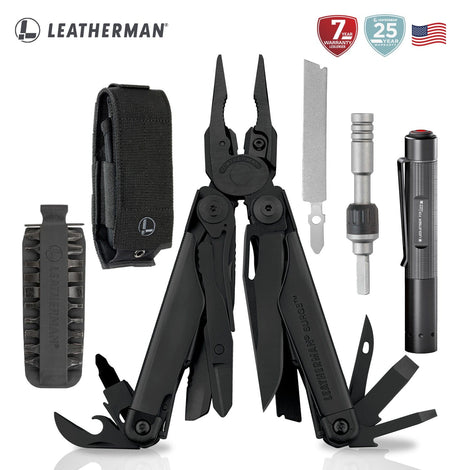 Kit de SURGE Negra Leatherman con Linterna P2R Core Ledlenser y Matraca Leatherman Leatherman
