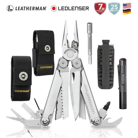Kit de Multiherramienta WAVE+ Plata Leatherman con Linterna P2R Core Ledlenser Leatherman