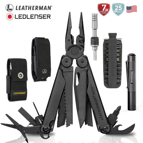 Kit de WAVE+ Negra Leatherman con Linterna P2R Core Ledlenser y Matraca Leatherman Leatherman