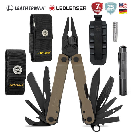 Kit de Multiherramienta Rebar Tan Leatherman con Linterna P2R Core Ledlenser Leatherman