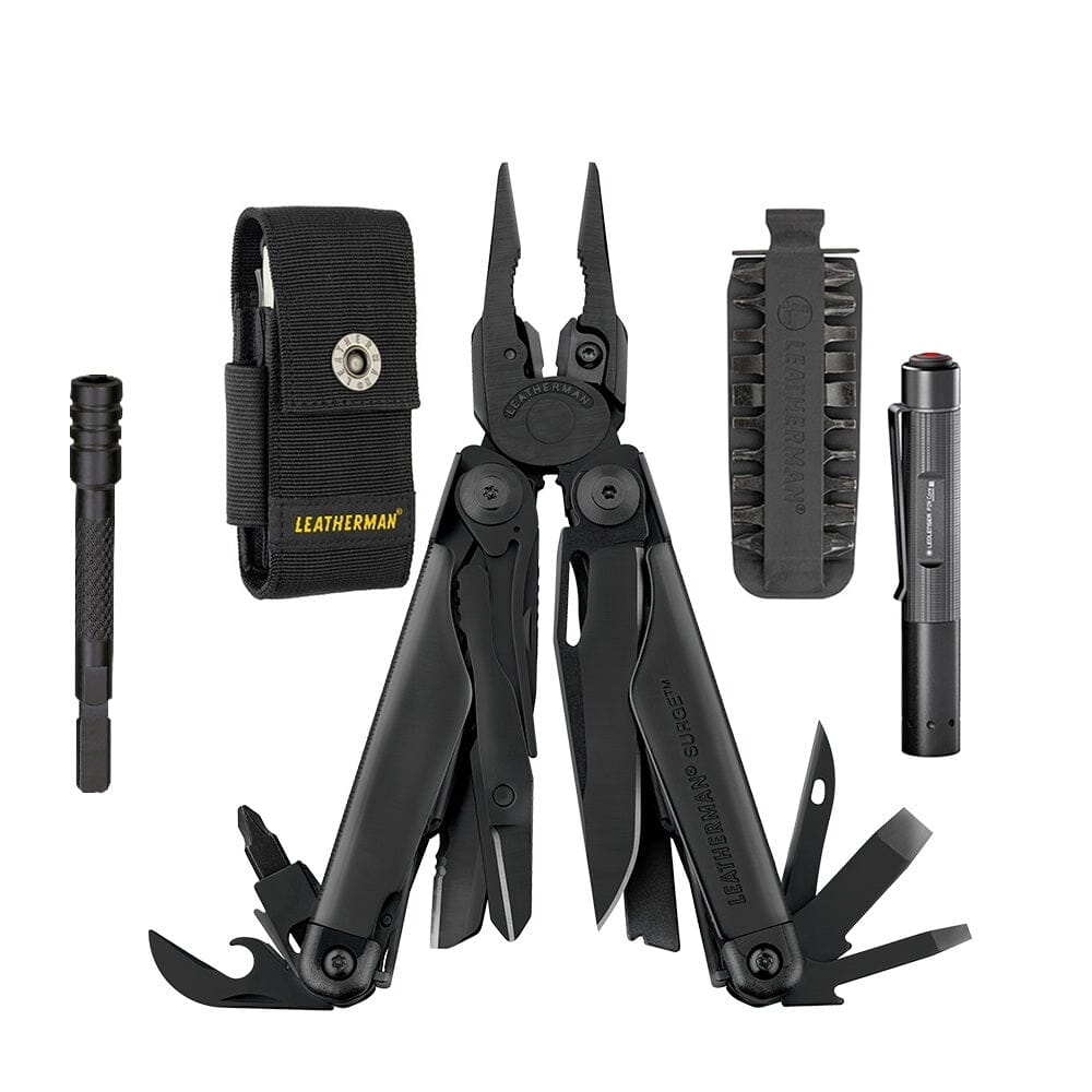 Kit de Multiherramienta SURGE Leatherman con Linterna P2R Core Ledlenser Leatherman Negro
