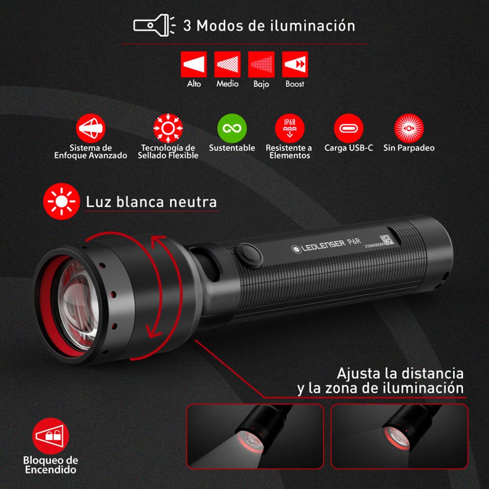 Linterna Recargable de Mano P6R Negra Ledlenser Ledlenser