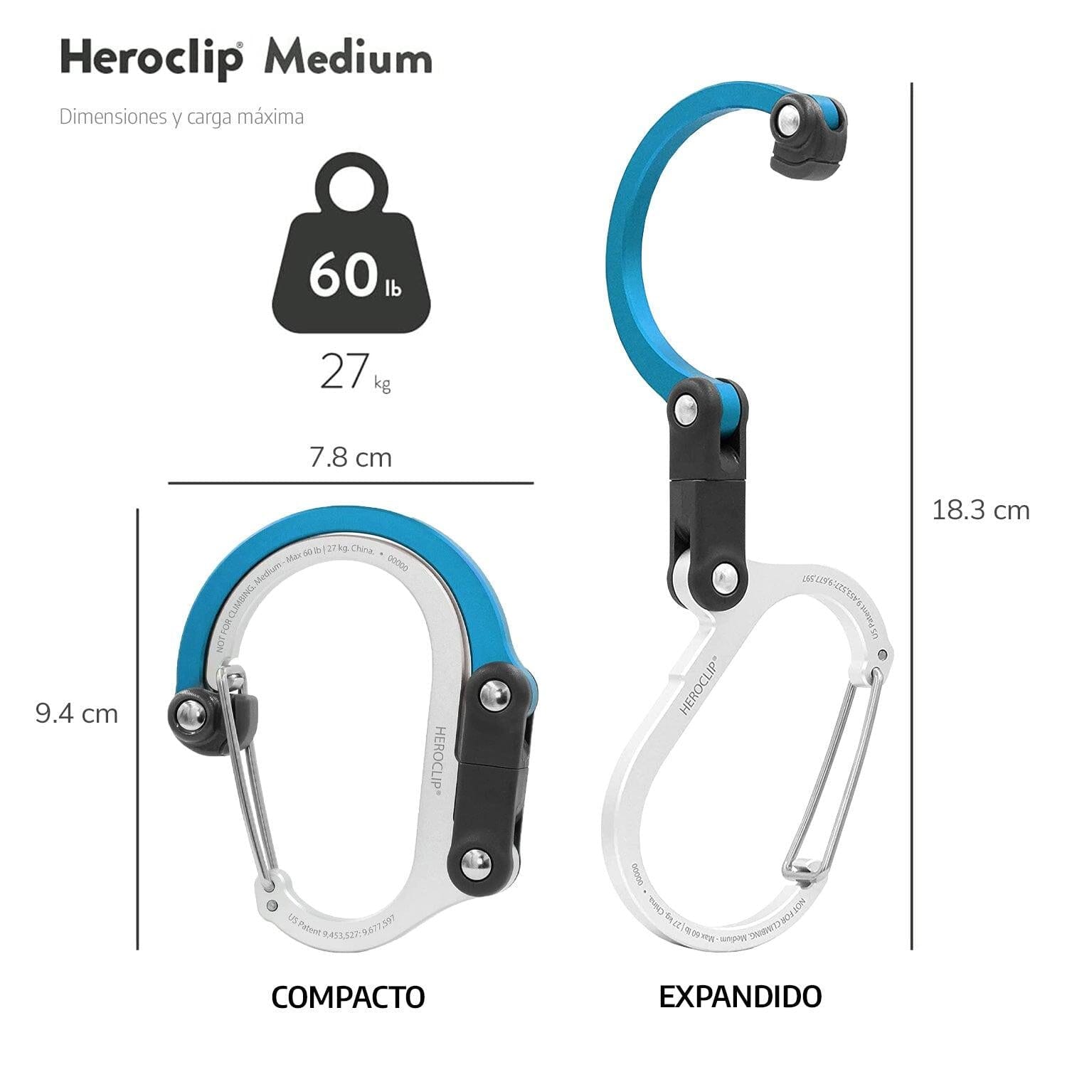 Mosquetón Giratorio Mediano HEROCLIP Azul Gear Aid Gear Aid