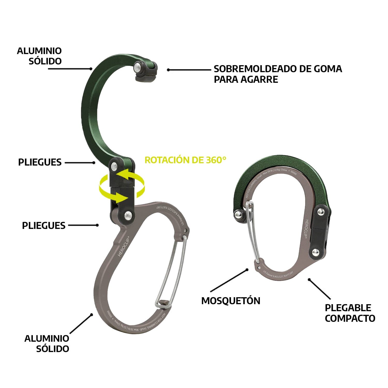 Mosquetón Giratorio Mediano HEROCLIP Verde Gear Aid Gear Aid