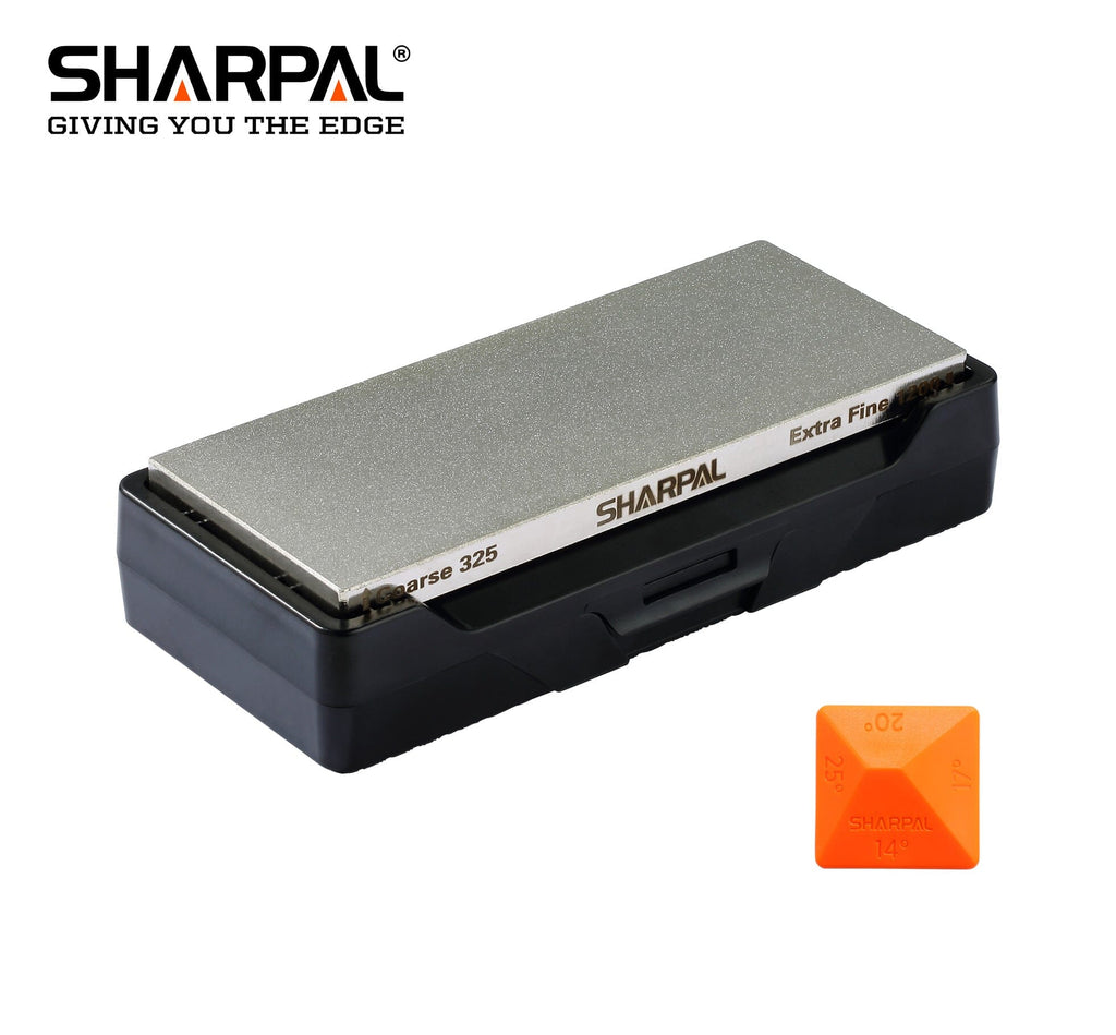 SHARPAL 181N - Lima de piedra de afilar de diamante de doble grano grueso  325/grano 1200 extrafino con afilador de hojas de cuero para cuchillo