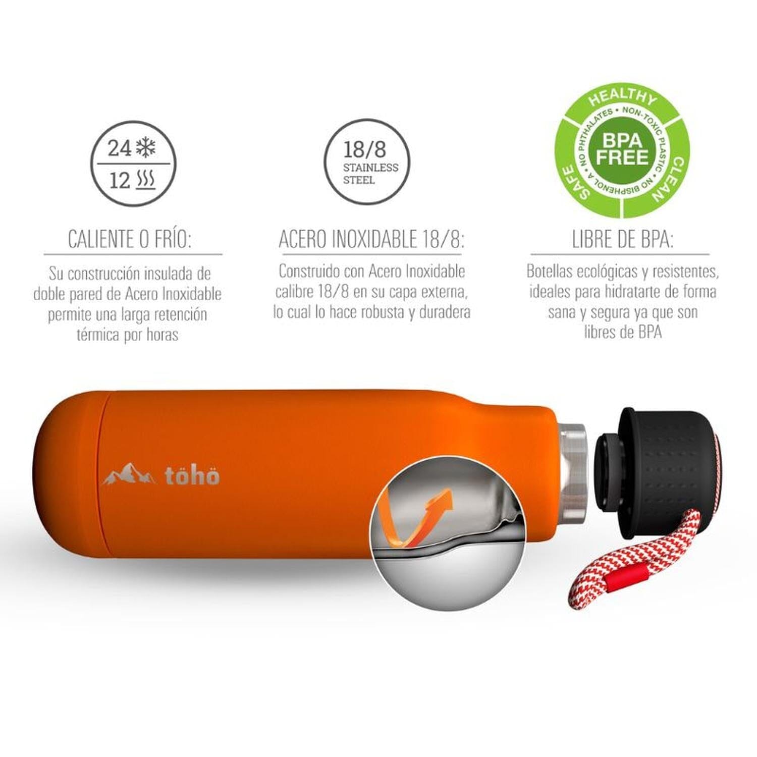 Termo de Acero Inoxidable de 500 ml Naranja Toho Outdoor Toho Outdoor