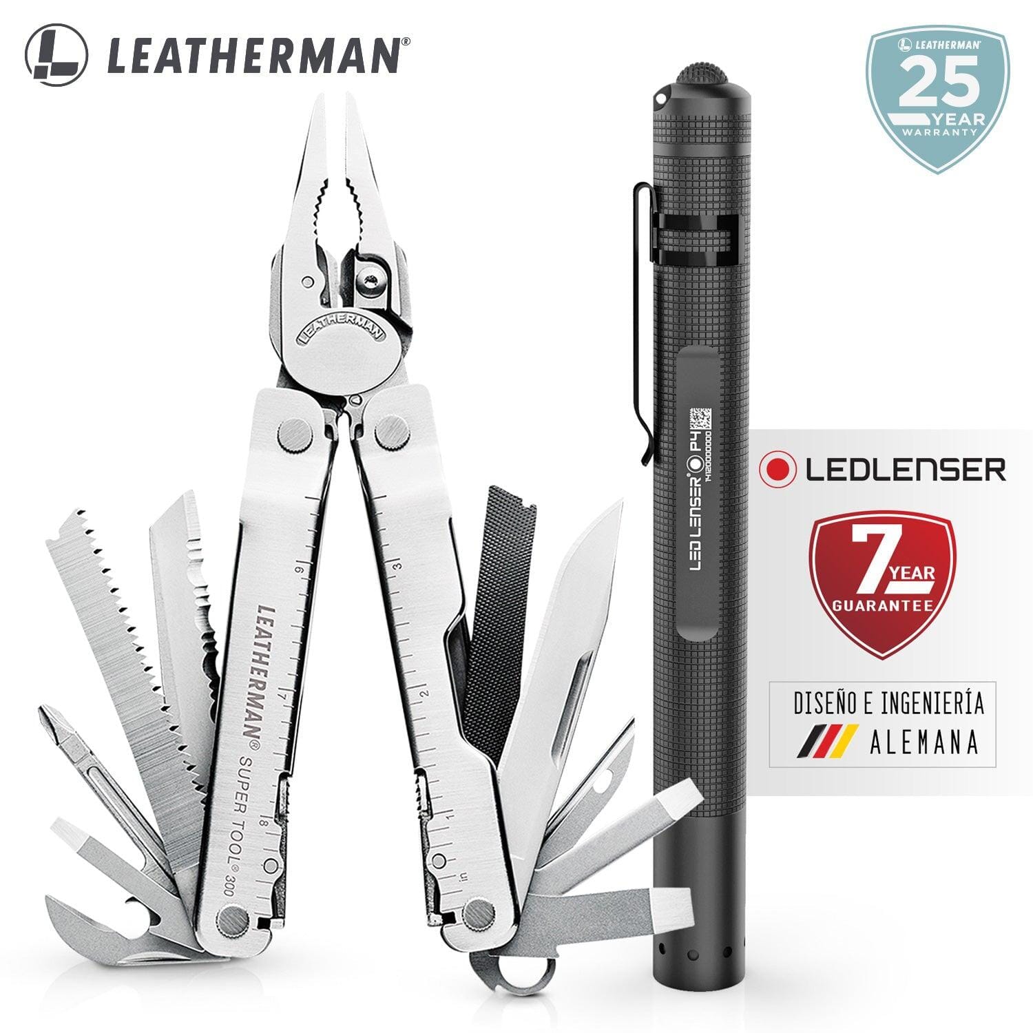 Kit de Multiherramienta con Lintera SUPER TOOL 300 / P4 Plata Leatherman Leatherman