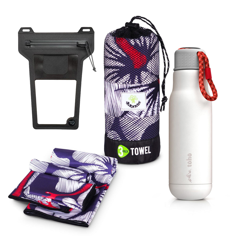 Kit De 3 Toallas De Playa Con Protector De Agua Para Celular y Termo Toho General Toho Outdoor 
