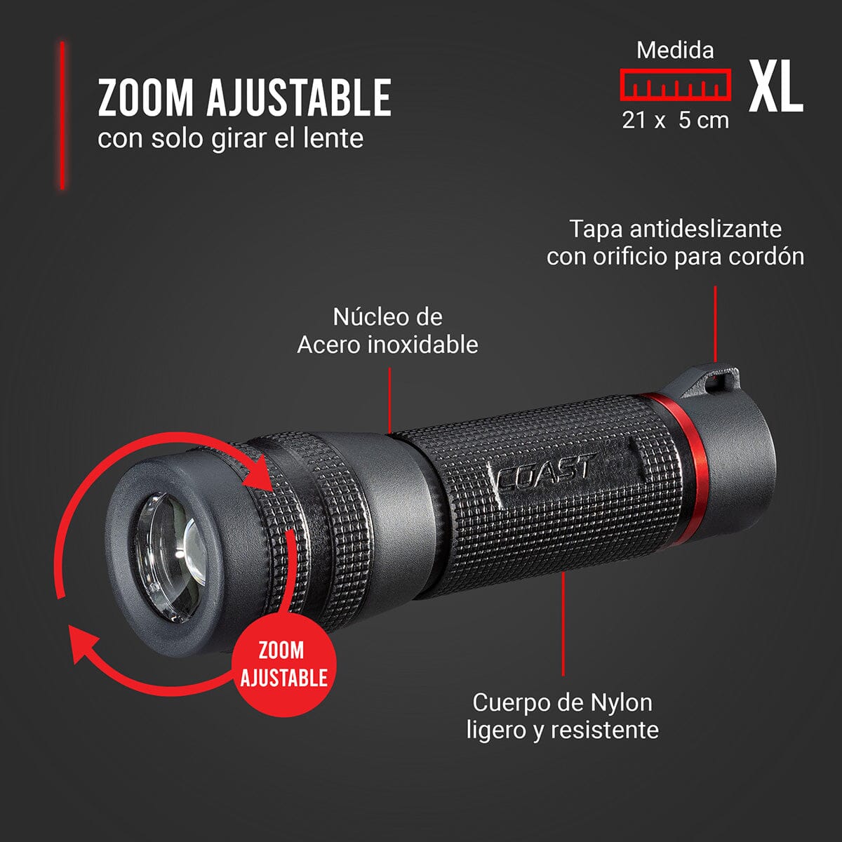 Linterna Dual de Mano GX30 Negra Coast Coast 