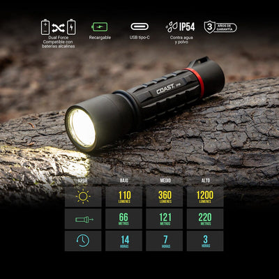 Linterna Dual de Mano XP9R Negra Coast Coast 