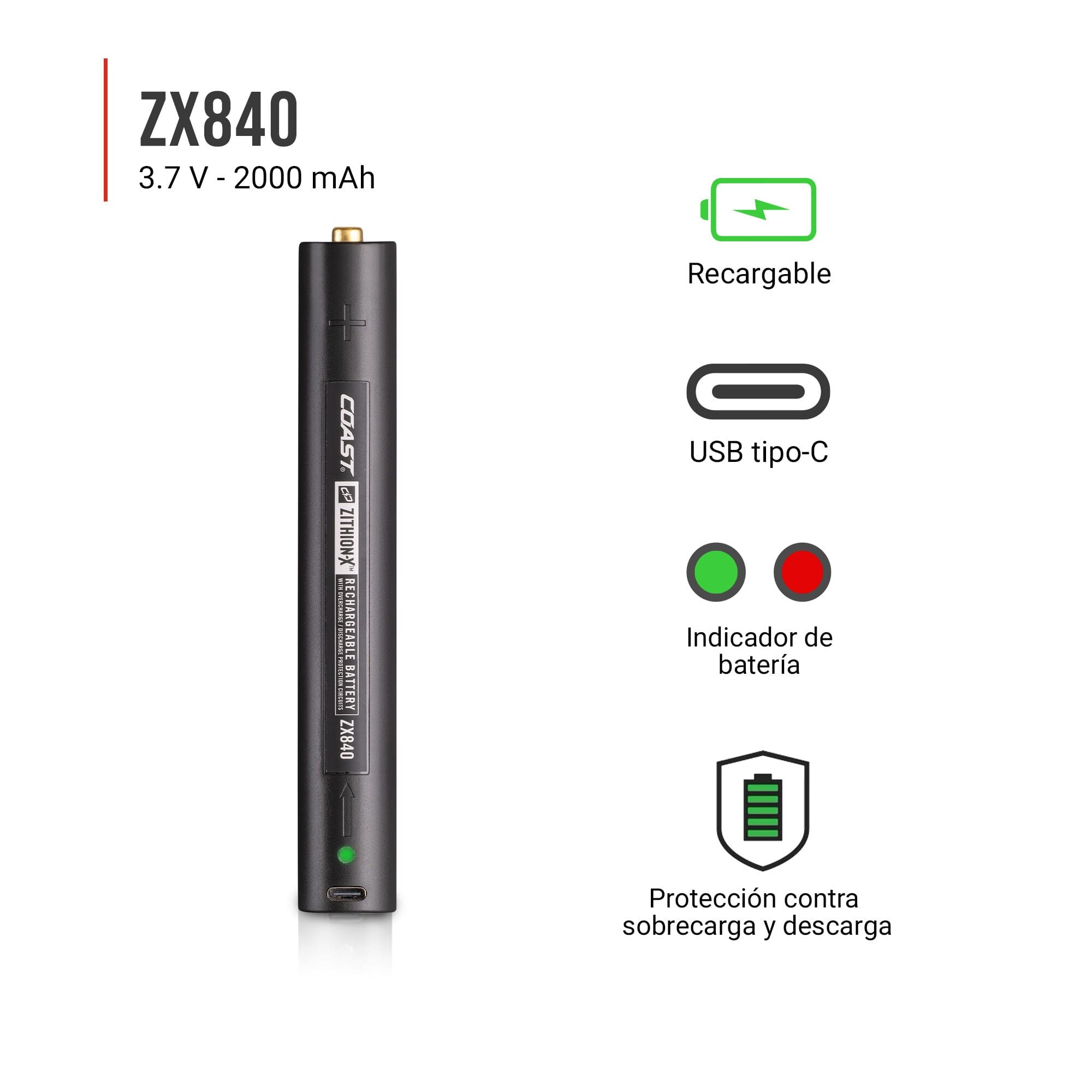 Batería de Litio Recargable ZX840 para XP40R Coast Coast 
