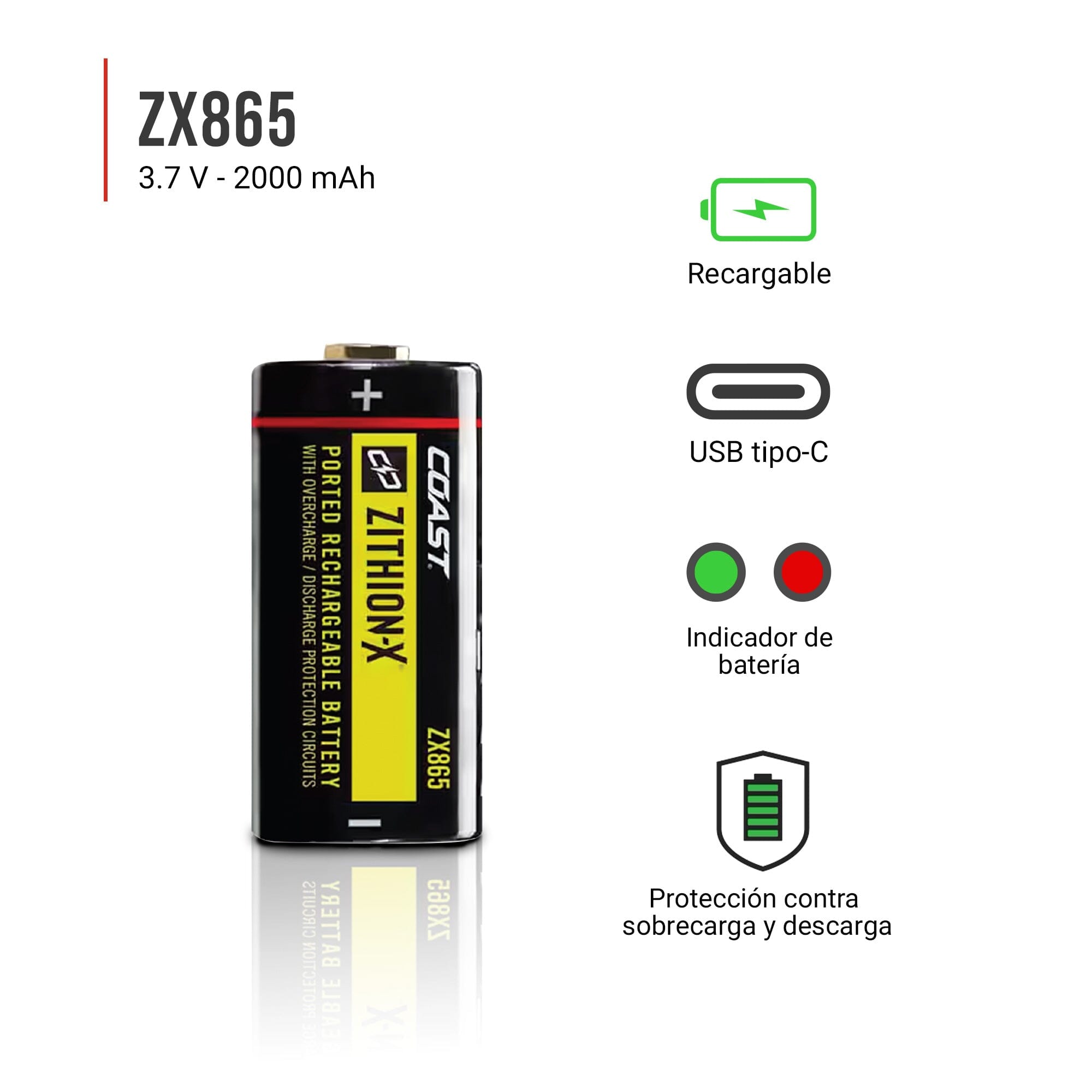 Batería de Litio Recargable ZX865 para PS500R Coast Coast 