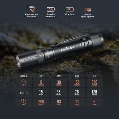 Linterna de Mano E20 V2 Negra Fénix Linterna Fenix 