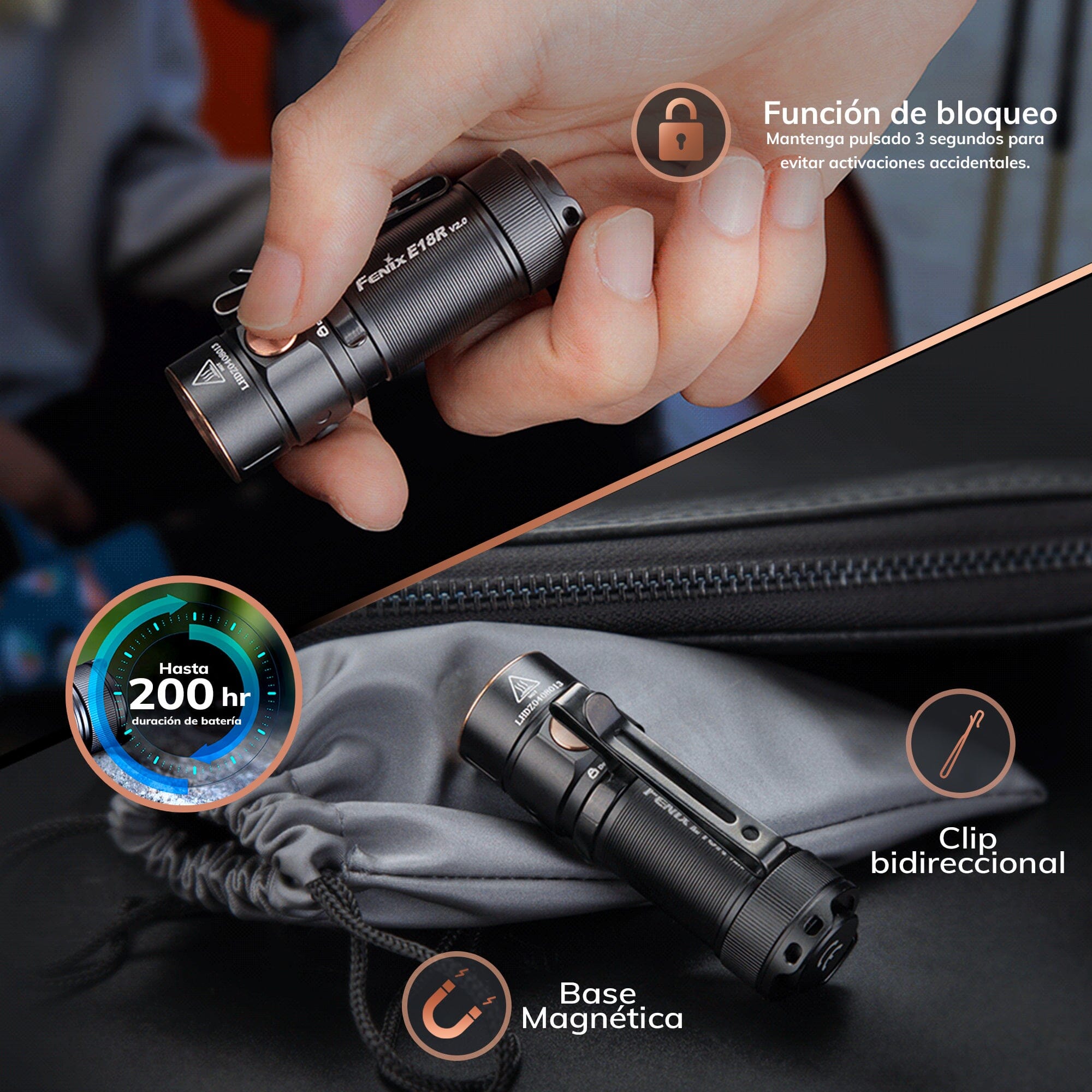 Linterna de Mano E18R V2 Negra Fénix Linterna Fenix 
