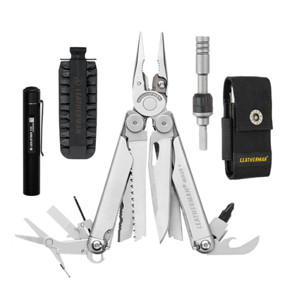 Kit de WAVE+ Plata Leatherman con Linterna P2R Ledlenser y Matraca Leatherman Leatherman Plata 