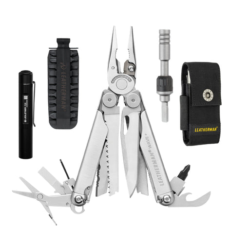 Kit de WAVE+ Plata Leatherman con Linterna P2R Ledlenser y Matraca Leatherman Leatherman Plata 
