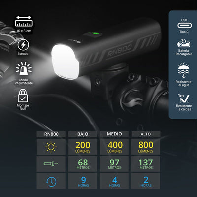 Luz Delantera Recargable para Bicicleta RN 800 Negra Olight Olight 