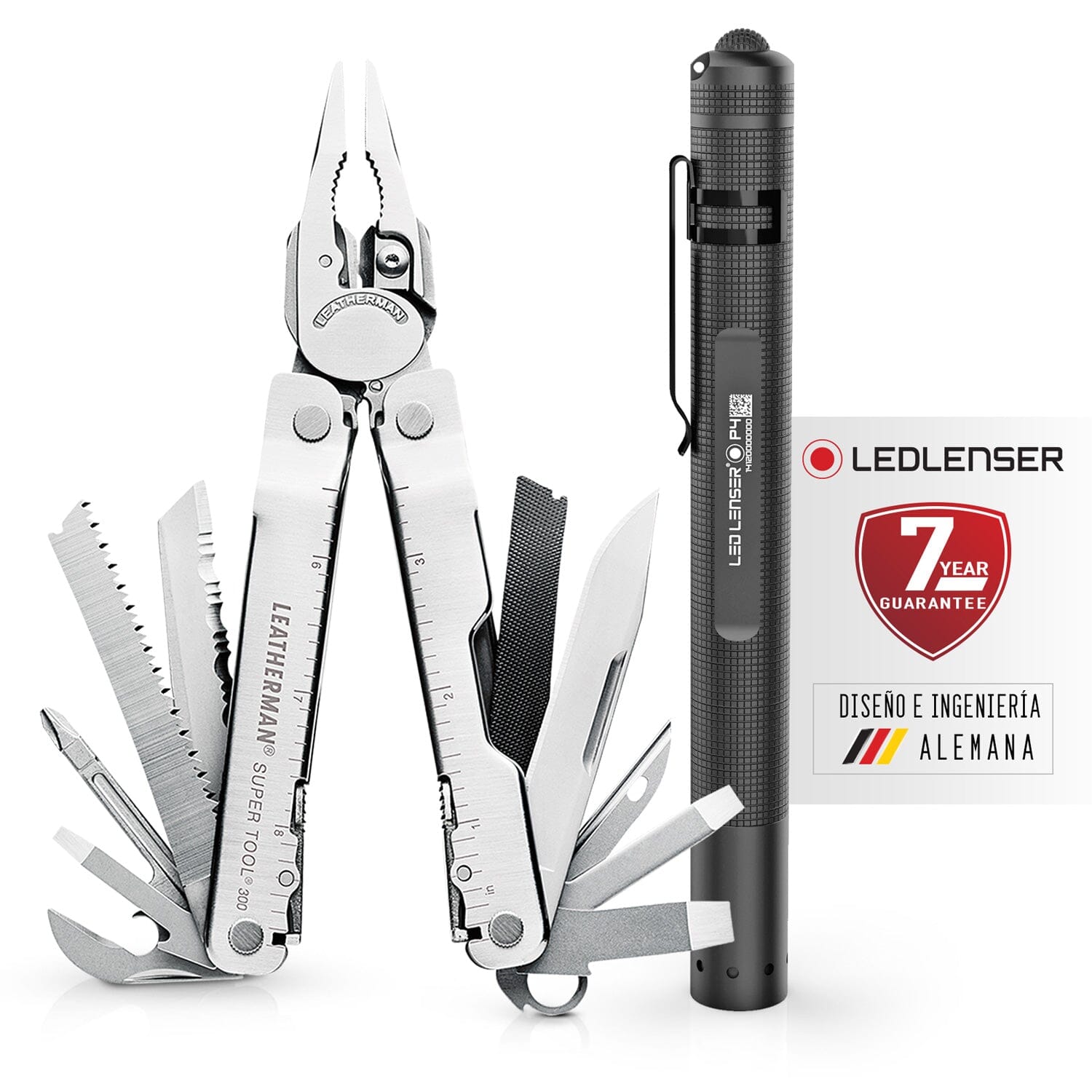 Kit de Multiherramienta con Lintera SUPER TOOL 300 / P4 Plata Leatherman Leatherman 