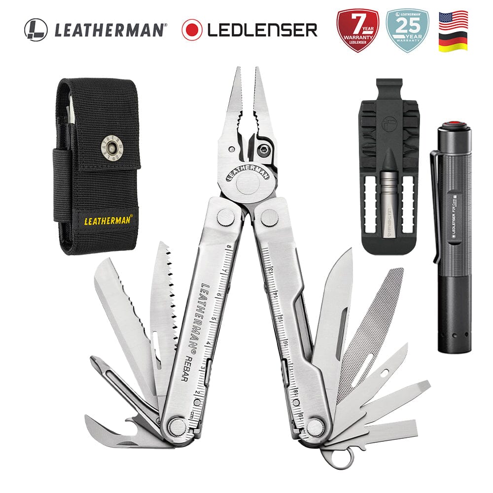 Kit de Multiherramienta Rebar Plata Leatherman con Linterna P2R Core Ledlenser Leatherman 