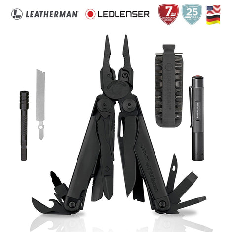Kit de Multiherramienta SURGE Negra Leatherman con Linterna P2R Core Ledlenser Leatherman 