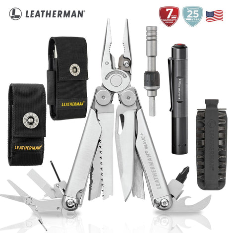 Kit de WAVE+ Plata Leatherman con Linterna P2R Core Ledlenser y Matraca Leatherman Leatherman 