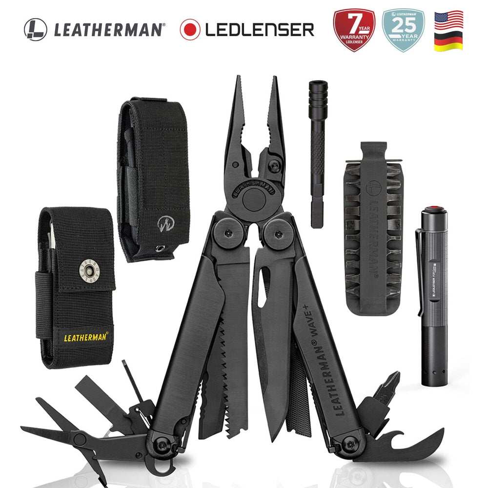 Kit de Multiherramienta WAVE+ Negra Leatherman con Linterna P2R Core Ledlenser Leatherman 