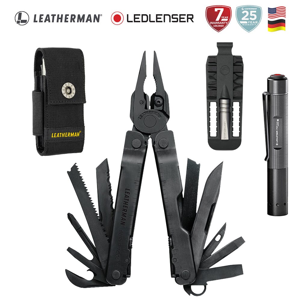 Kit de Multiherramienta SUPER TOOL 300 Negra Leatherman con Linterna P2R Core Ledlenser Leatherman 