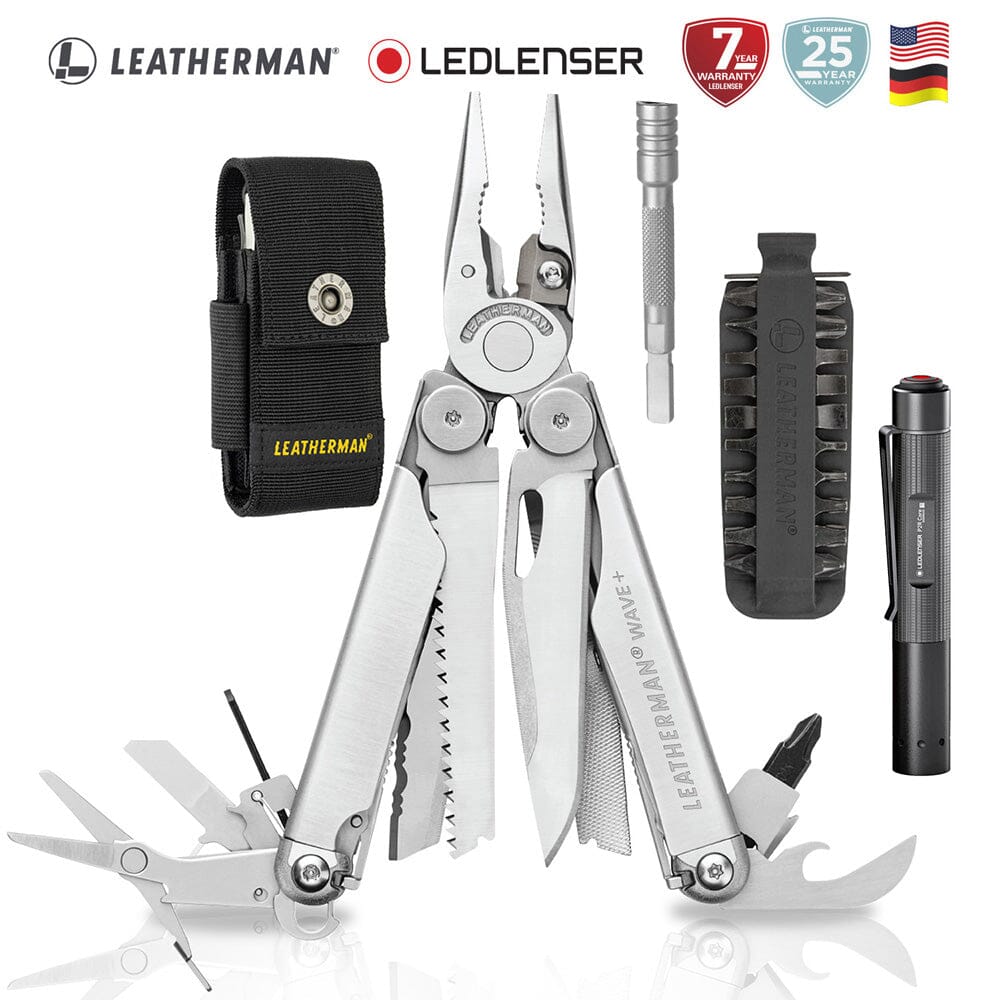 Kit de Multiherramienta WAVE+ Plata Leatherman con Linterna P2R Core Ledlenser Leatherman 