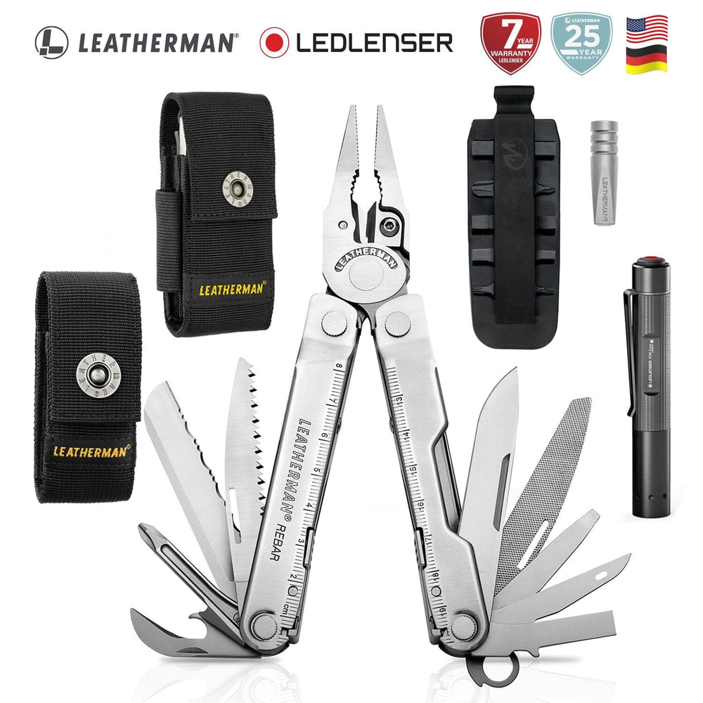 Kit de Multiherramienta Rebar Plata Leatherman con Linterna P2R Core Ledlenser Leatherman 