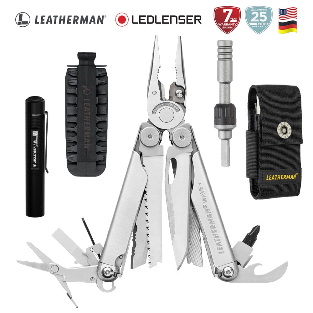 Kit de WAVE+ Plata Leatherman con Linterna P2R Ledlenser y Matraca Leatherman Leatherman 