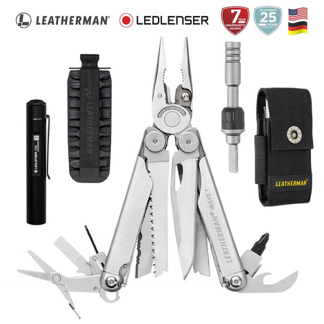 Kit de WAVE+ Plata Leatherman con Linterna P2R Ledlenser y Matraca Leatherman Leatherman 