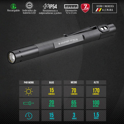 Linterna Recargable de Bolsillo P4R WORK Negra Ledlenser Ledlenser 