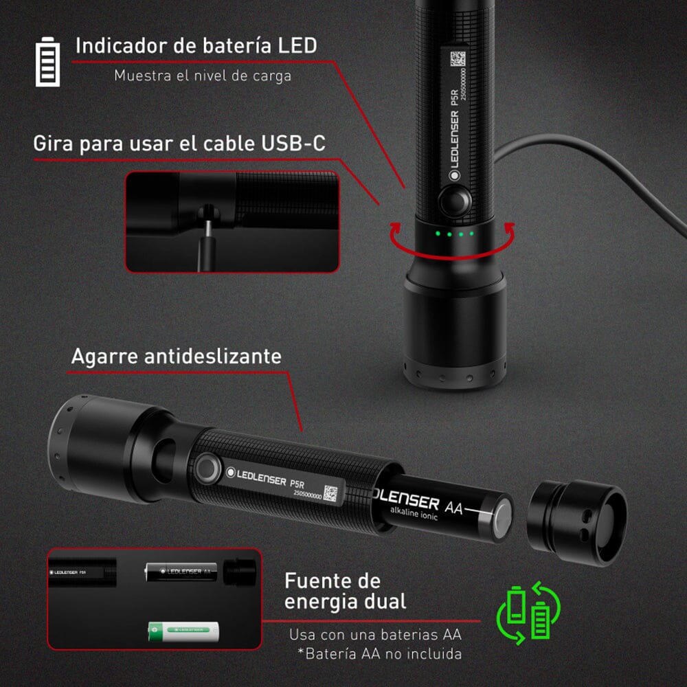 Linterna Recargable de Mano P5R Negra Ledlenser Ledlenser 