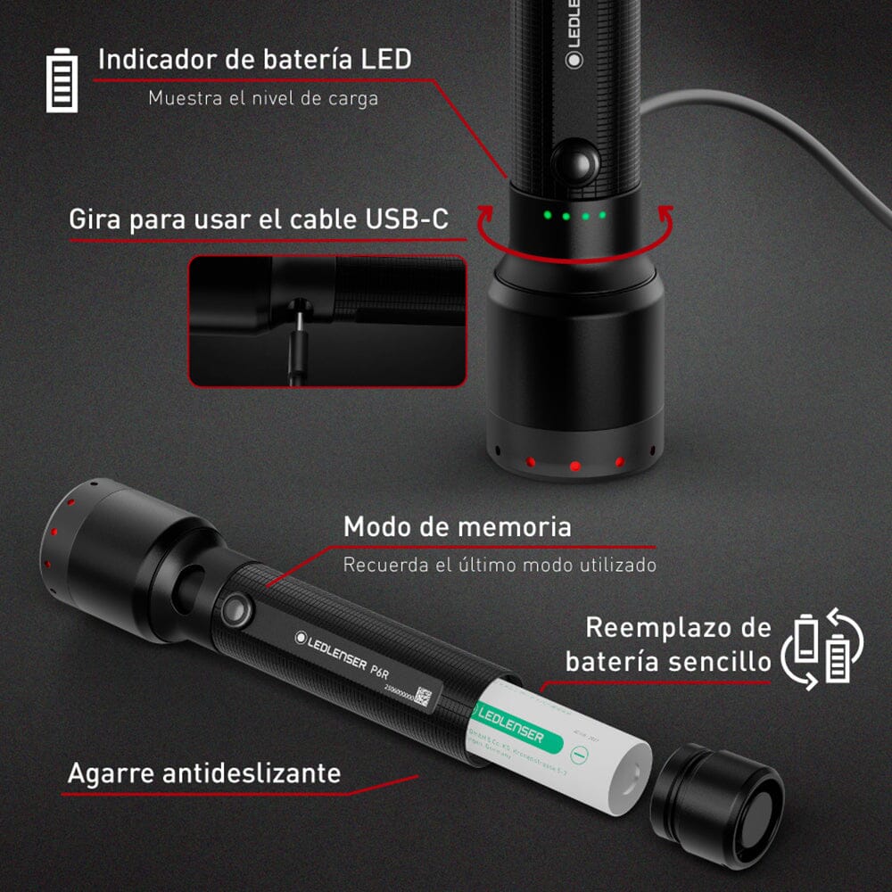 Linterna Recargable de Mano P6R Negra Ledlenser Ledlenser 