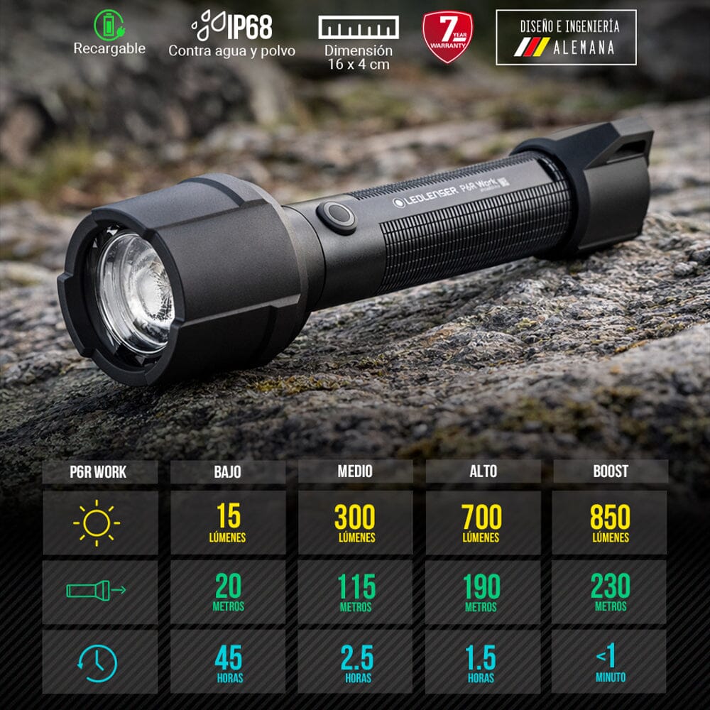 Linterna Recargable de Mano P6R WORK Negra Ledlenser Ledlenser 