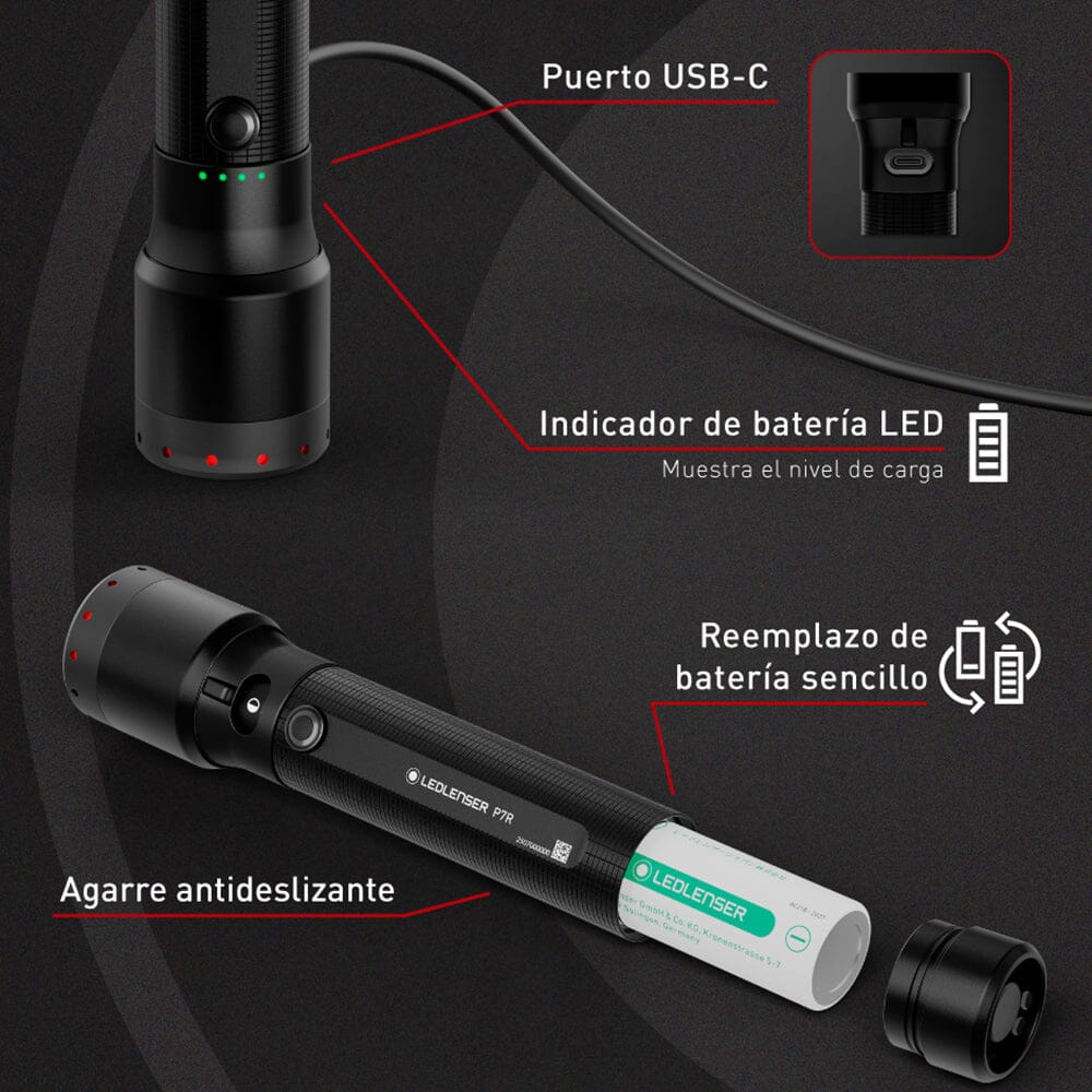 Linterna Recargable de Mano P7R Negra Ledlenser Ledlenser 