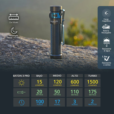 Linterna de Mano Recargable BATON 3 PRO Negra Olight Linterna Olight 