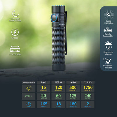Linterna de Mano Recargable WARRIOR MINI 3 Negra Olight Linterna Olight 
