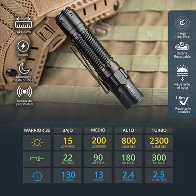 Linterna de Mano Recargable WARRIOR 3S Negra Olight Linterna Olight 