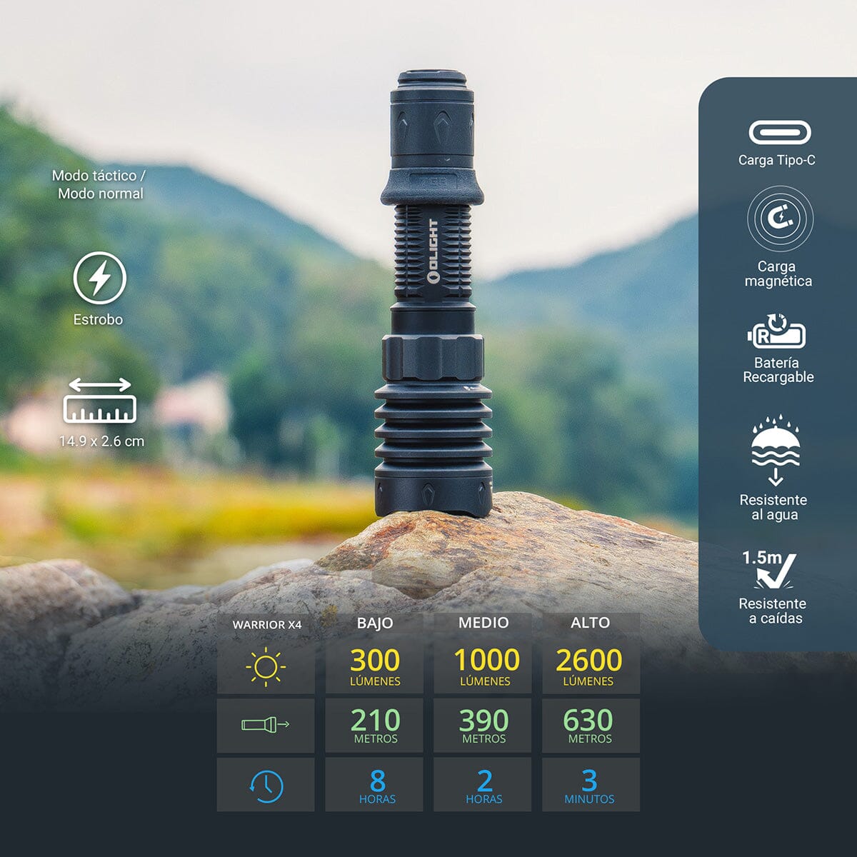 Linterna de Mano Recargable WARRIOR X 4 Negra Olight Linterna Olight 