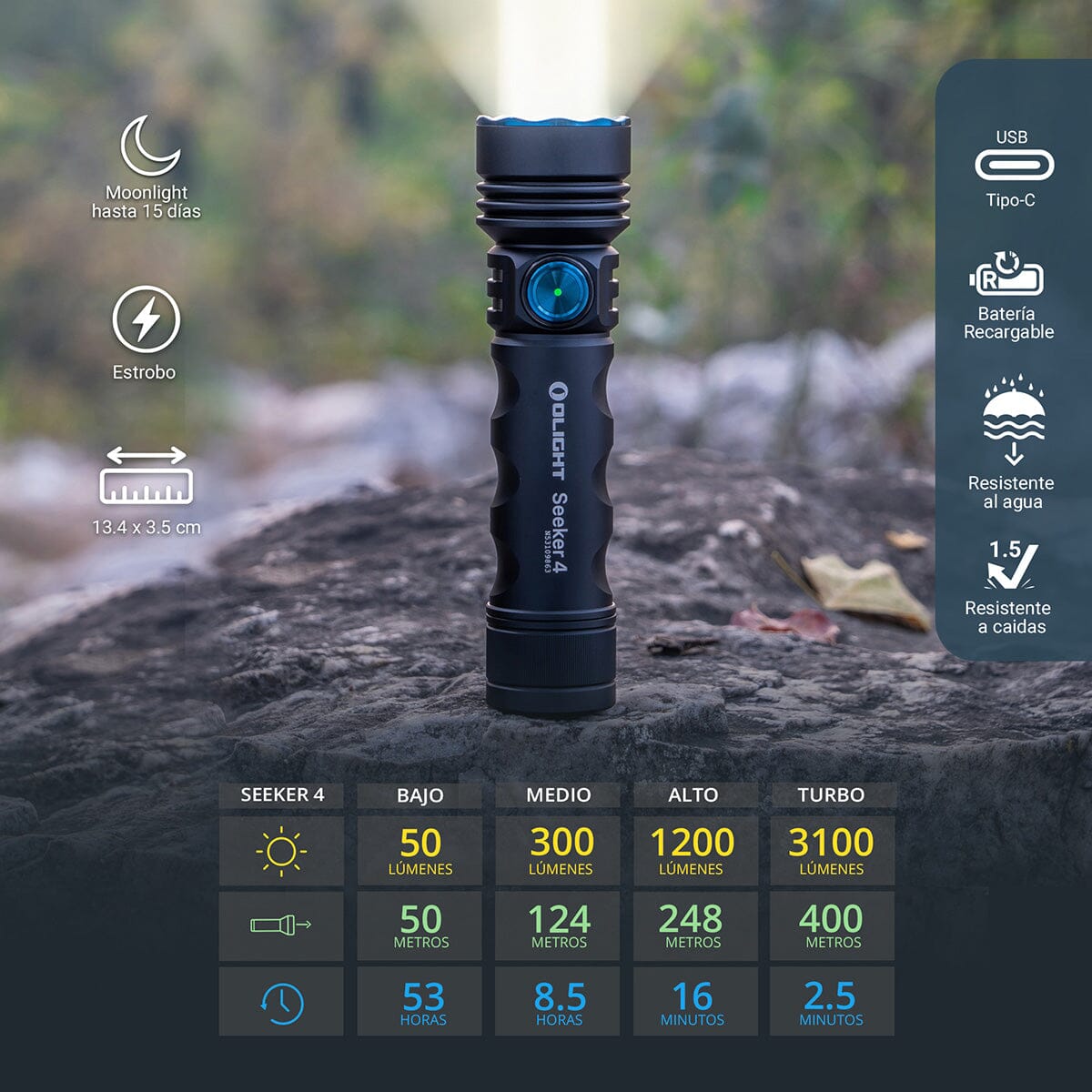 Linterna de Mano Recargable SEEKER 4 Negra Olight Linterna Olight 
