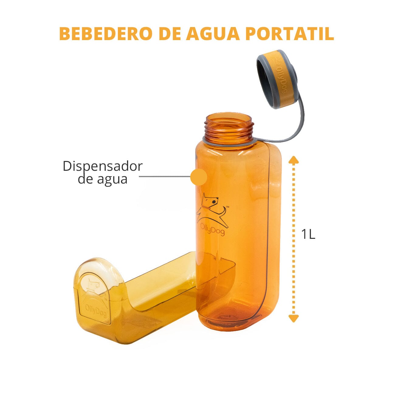 Botella de Agua para Perro 1 lt FLAME Naranja Ollydog Ollydog 